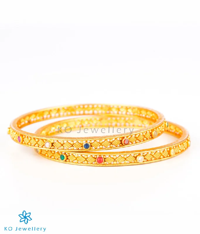 Solid cuff bangles-The Reyna Silver Navratna Bangle(Size 2.2/2.4/2.6/2.8)