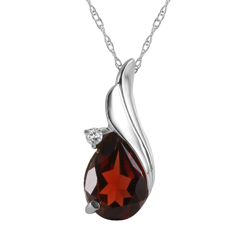 Spirit charm necklaces-2.03 Carat 14K Solid Gold Necklace Diamond Natural Garnet Gemstone