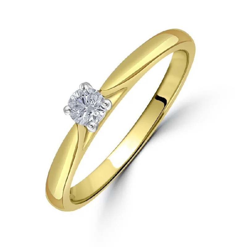 Sleek gold engagement rings-0.15ct Round Brilliant Cut Diamond Solitaire 18ct Yellow Gold Ring