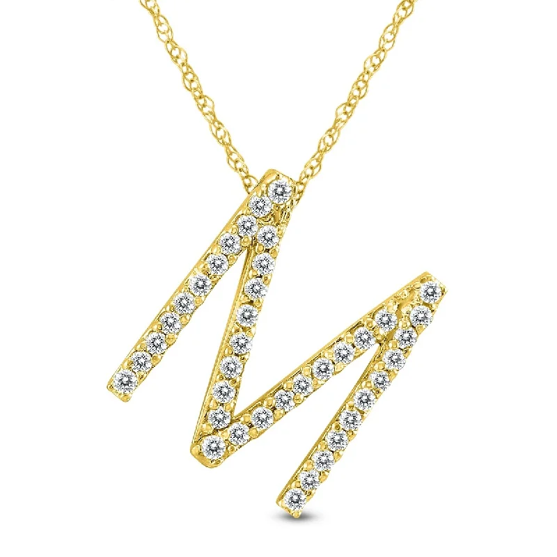 Carved name necklaces-Marquee 1/5 Carat TW M Initial Diamond Pendant Necklace in 10K Yellow Gold with Adjustable Chain