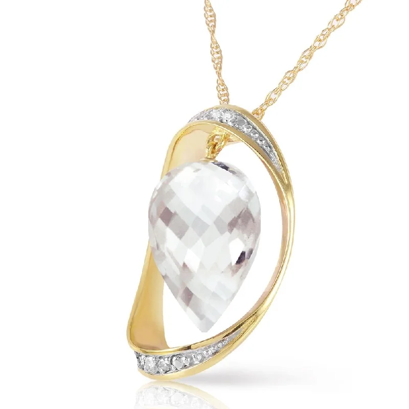 Crystal-twisted necklaces-14K Solid Gold Necklace with Diamonds & Briolette Pointy Drop White Topaz