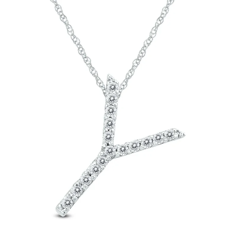 Polished bead necklaces-Marquee 1/10 Carat TW Y Initial Diamond Pendant Necklace in 10K White Gold with Adjustable Chain