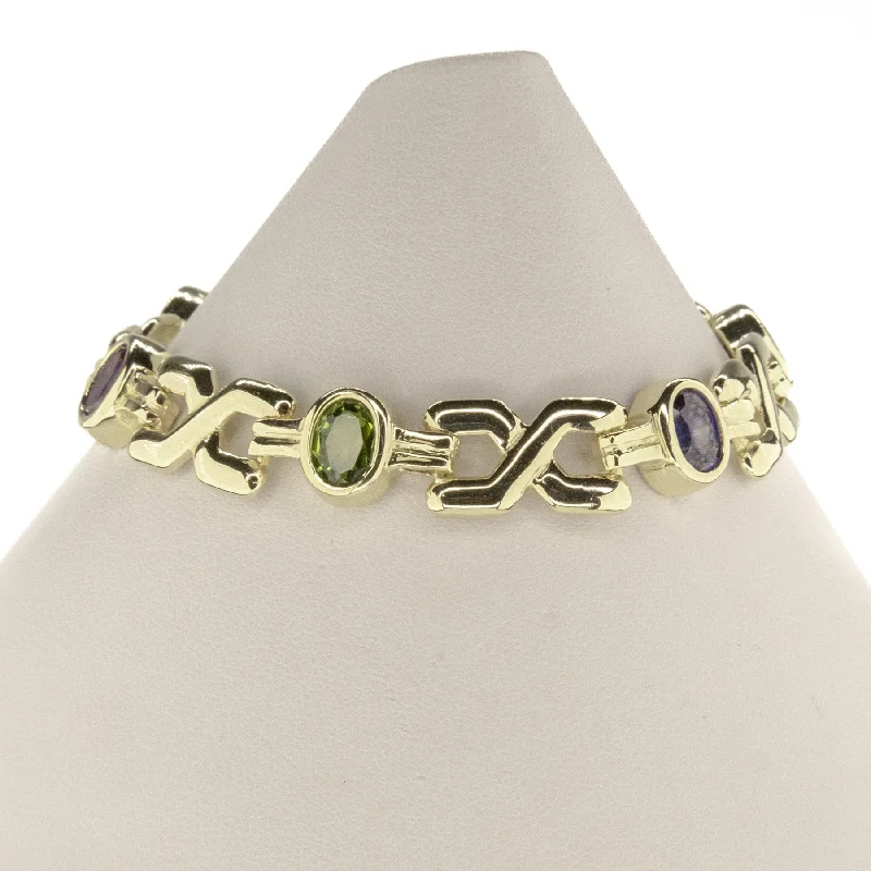 Wave motif bangles-Women's Multi Colored Gemstone 7.5" Tennis Bracelet in 14K Yellow Gold