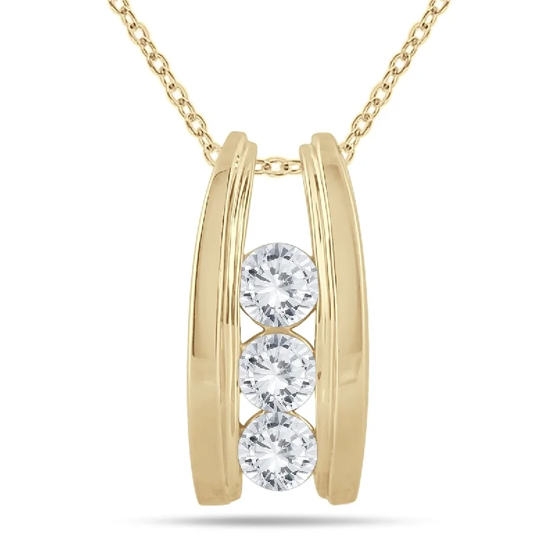 Reef knot necklaces-Marquee 14k Yellow Gold 1ct TDW Diamond Ladder 3-stone Necklace