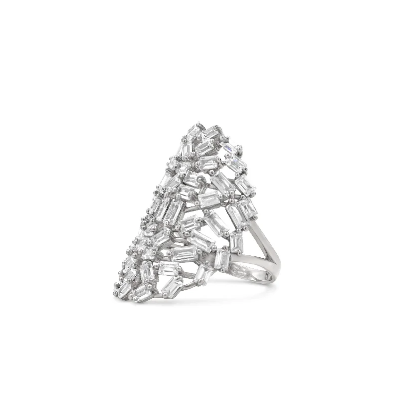 Bold cocktail rings-Silver Baguette Cocktail Ring