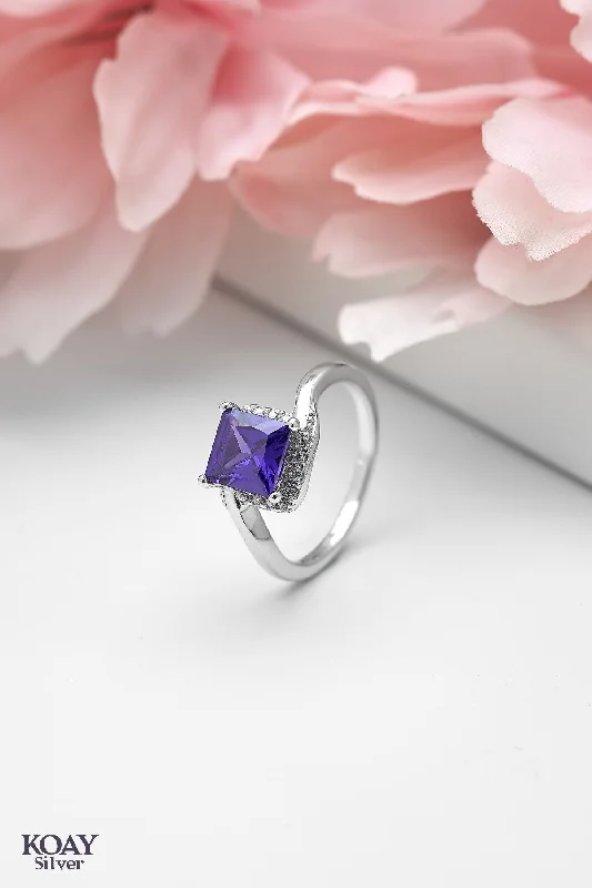 Vintage flair rings-Purple Zircon Square Ring