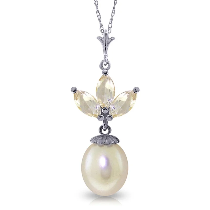 Lustrous pearl necklaces-4.75 Carat 14K Solid Gold Necklace Gemstone Pearl White Topaz