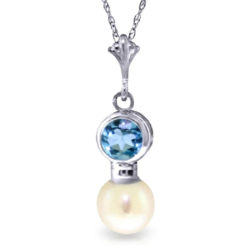 Retro photo necklaces-1.23 Carat 14K White Gold Necklace Blue Topaz Pearl