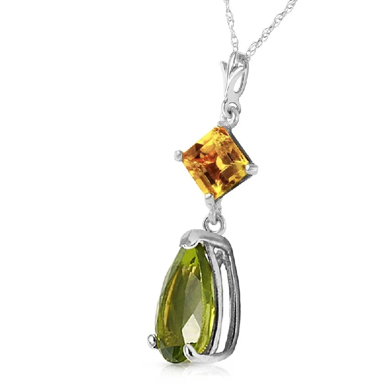 Solid pearl necklaces-2 Carat 14K Solid White Gold Necklace Natural Citrine Peridot