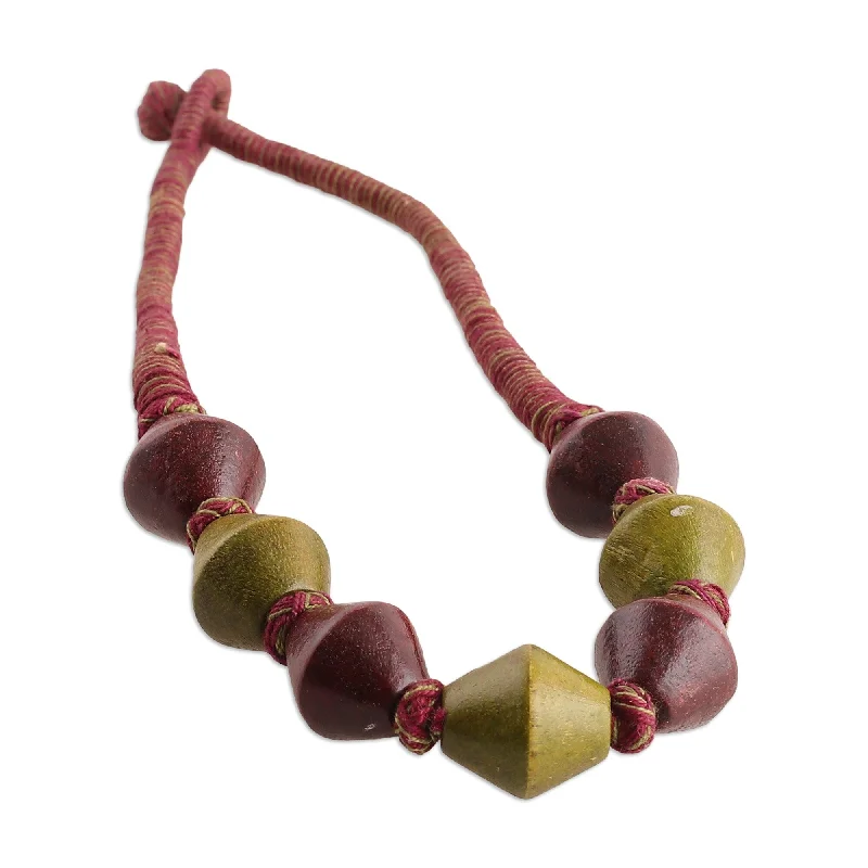 Floating stone necklaces-Novica Handmade Tribal Dimension Wood Beaded Necklace