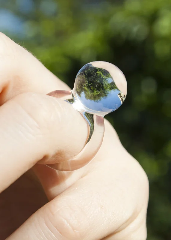 Raven feather rings-Glass Orb Ring