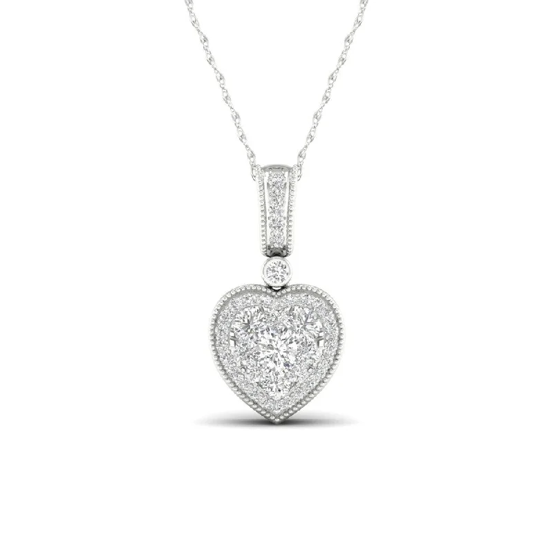 Solid link necklaces-De Couer 10K White Gold 1/3ct TDW Diamond Cluster Heart Necklace - White H-I