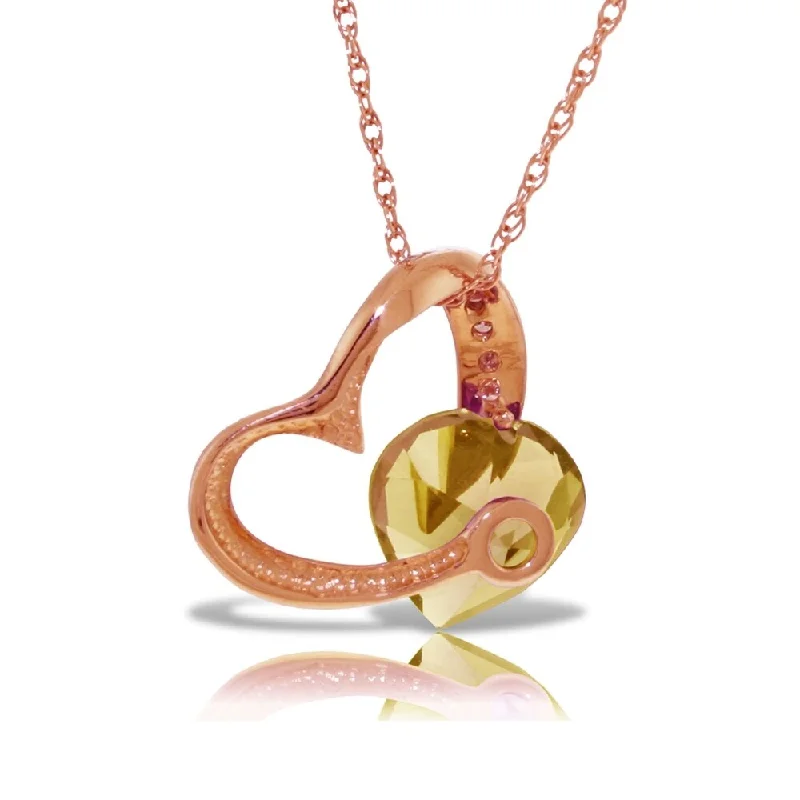 Mixed metal necklaces-14K Solid Rose Gold Heart Necklace withNatural Diamond & Citrine