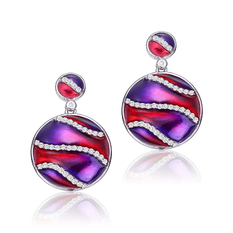 Woven cord earrings-Anne Red-Purple Swirl Enamel Earrings