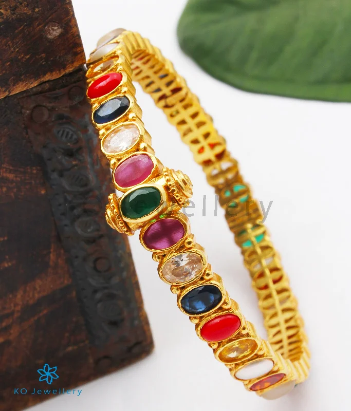 Braided silk bangles-The Medha Silver Navratna Gemstone Openable Bracelet (Size/2.2/2.4/2.6/2.8)