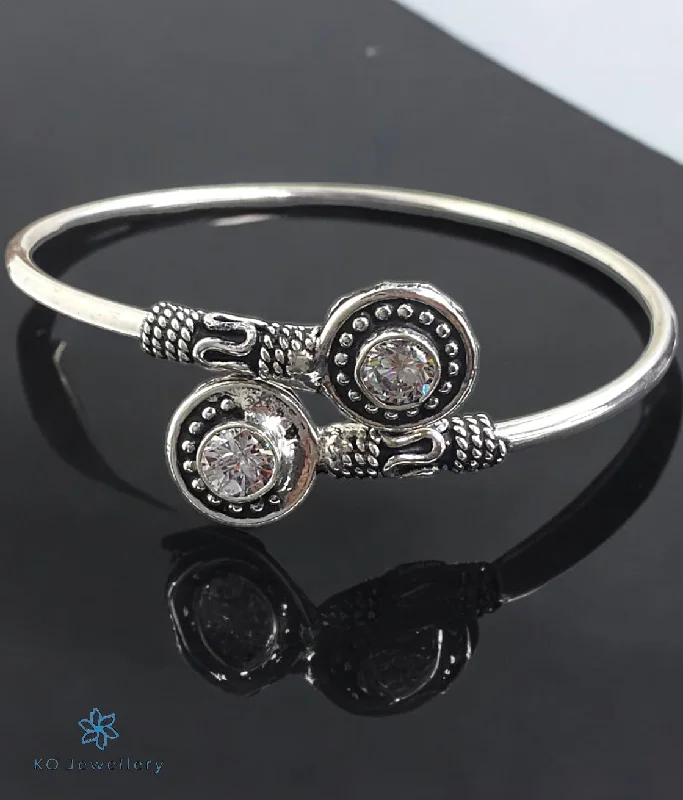 Light filigree bangles-The Jodha Silver Openable Gemstone Bracelet