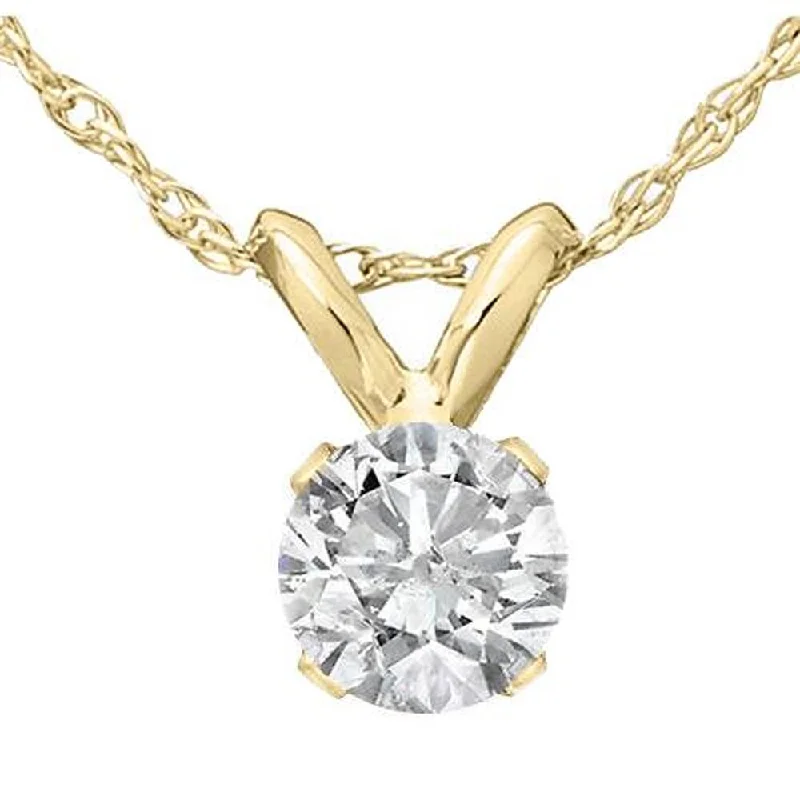 Solid stone necklaces-1/3 Ct Solitaire Round Diamond Pendant Necklace 18" Yellow Gold