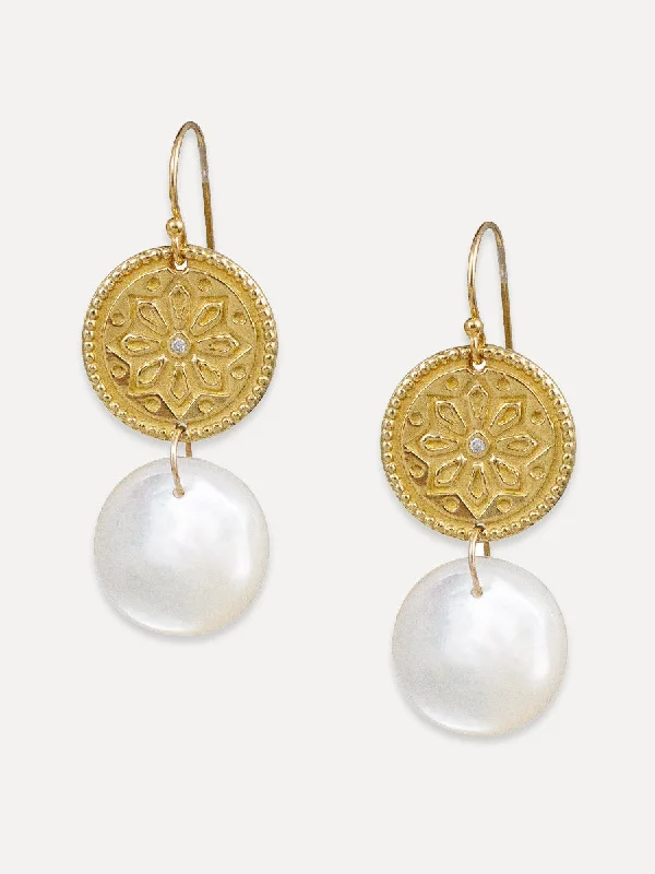 Pure gem earrings-Sun Lotus Coin Earrings