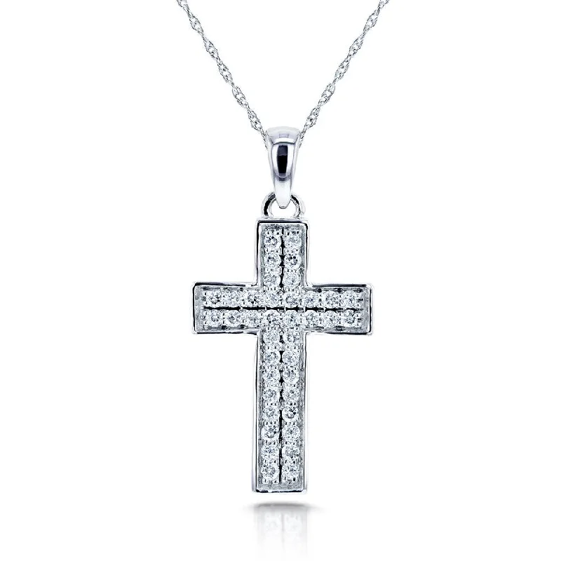 Aged charm necklaces-Annello by Kobelli 10k White Gold 3/8ct TDW Pave Diamond Cross Necklace