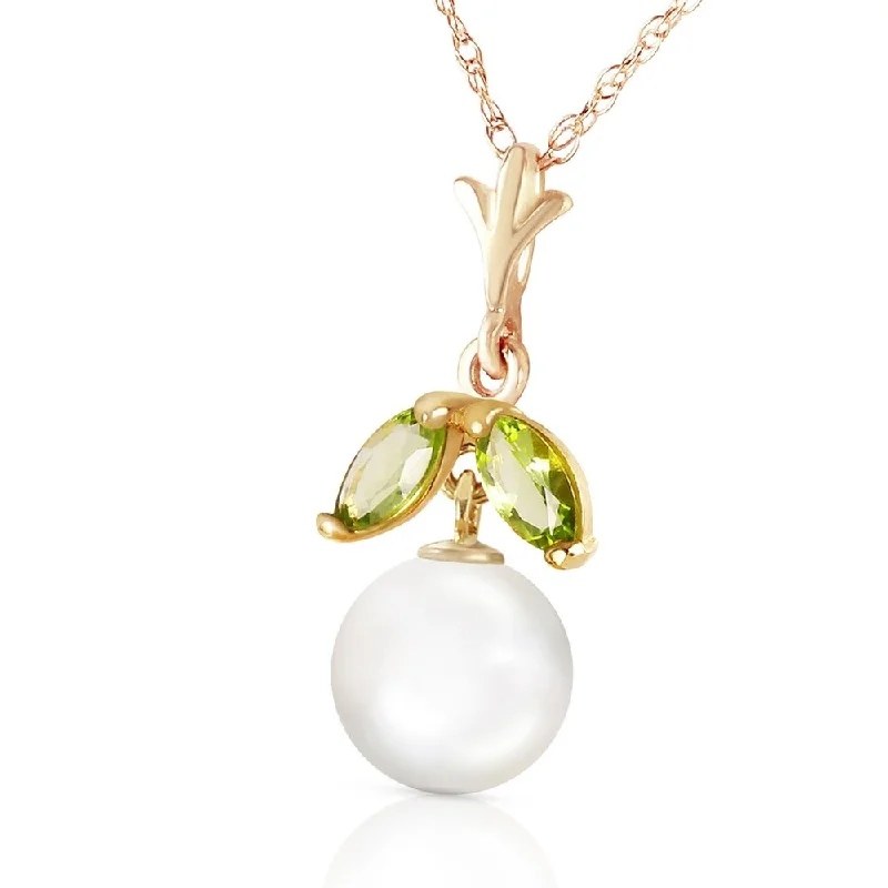 Eight-strand necklaces-2.2 Carat 14K Solid Gold Necklace Natural pearl Peridot