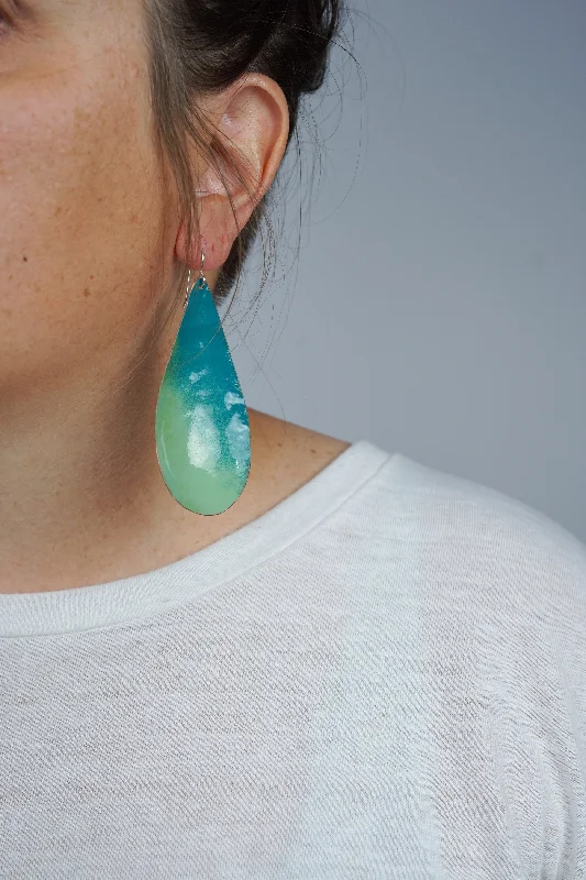 Small wing earrings-Large Chroma Earrings in Bold Teal and Pale Green