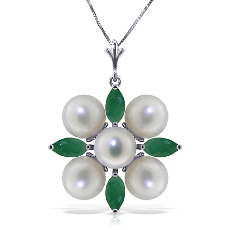 Sleek design necklaces-6.3 Carat 14K Solid White Gold This Is Perfect Emerald pearl Necklace