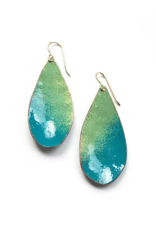 Radiant pearl earrings-Chroma Earrings in Pale Green and Bold Teal