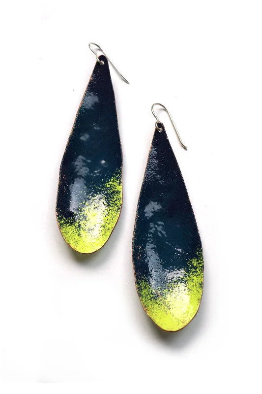 Victorian charm earrings-Long Chroma Earrings in Deep Ocean and Neon Chartreuse