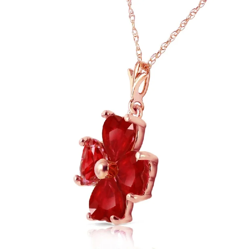 Smooth pendant necklaces-3.6 Carat 14K Solid Rose Gold Heart Cluster Ruby Necklace