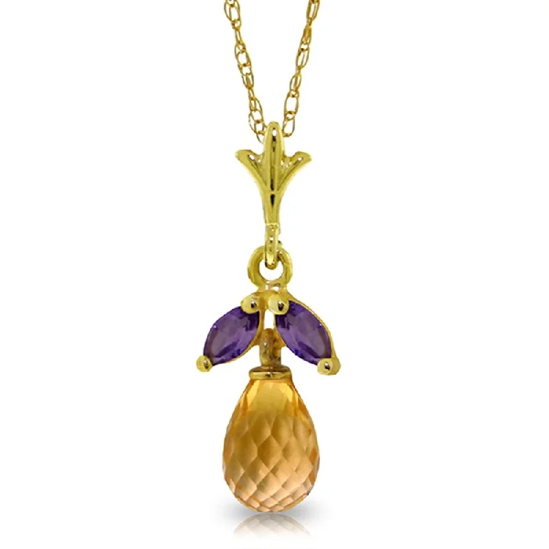 Smooth disc necklaces-1.7 Carat 14K Gold Necklace Citrine Amethyst