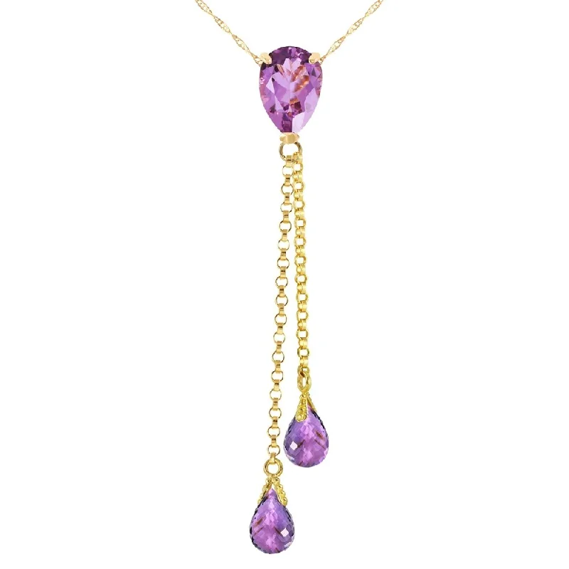 Cord fringe necklaces-3.75 Carat 14K Gold Necklace Purple Amethyst