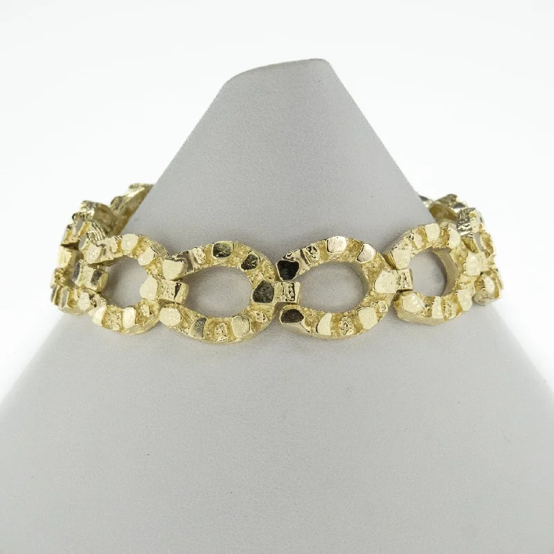 Birch grain bangles-13.5mm Wide Nugget Horseshoe Link 7.5" Bracelet in 14K Yellow Gold