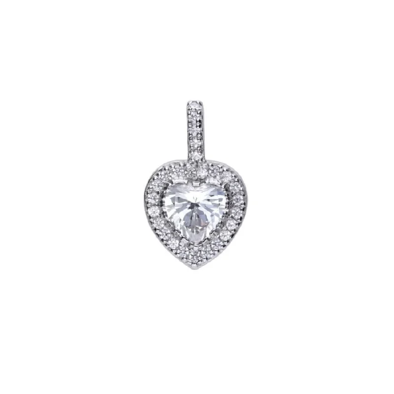 Radiant gem engagement rings-Silver Heart Shaped Cubic Zirconia Halo Cluster Pendant