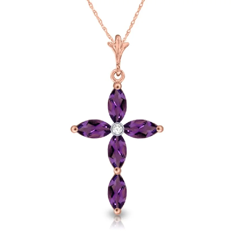 Tarnished silver necklaces-1.23 Carat 14K Rose Gold Necklace Natural Diamond Purple Amethyst