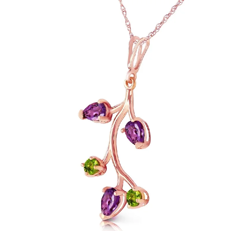 Turquoise gem necklaces-14K Solid Rose Gold Necklace with Amethyst & Peridot