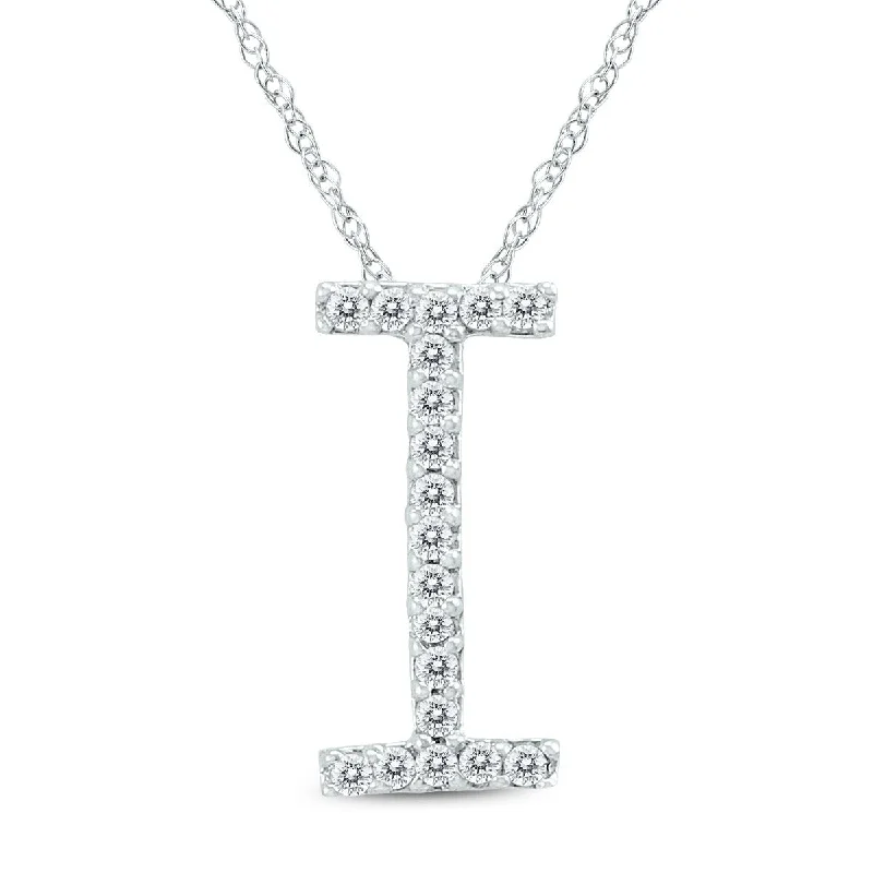 Dove feather necklaces-Marquee 1/10 Carat TW I Initial Diamond Pendant Necklace in 10K White Gold with Adjustable Chain