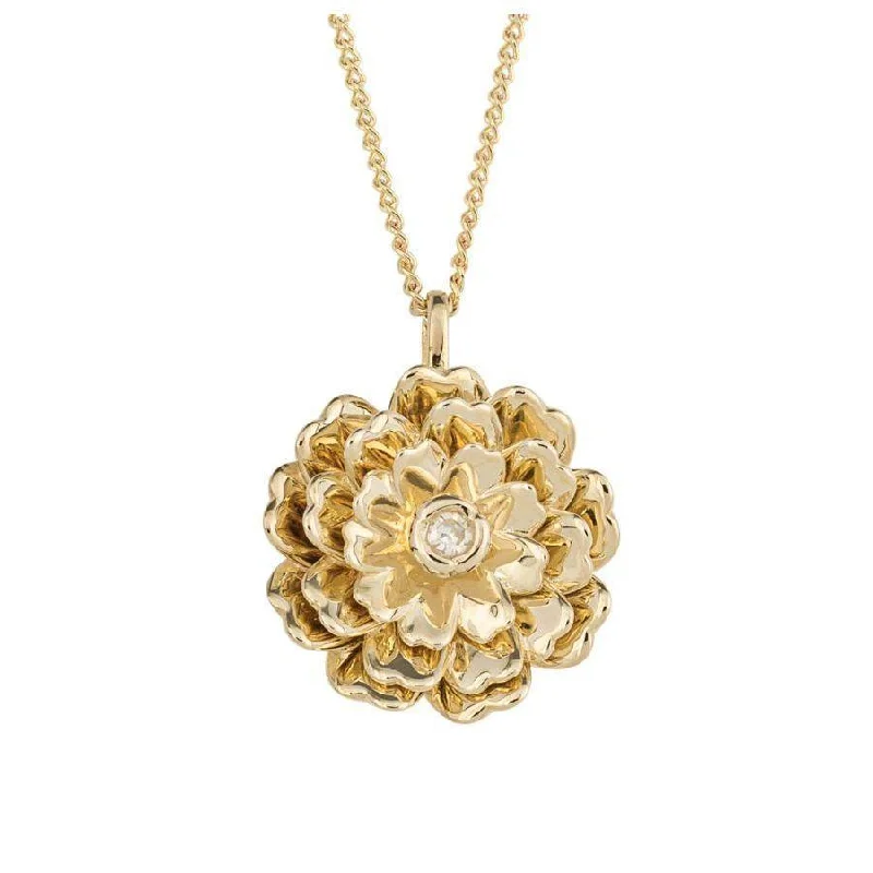 Marquise cut engagement rings-9ct Yellow Gold Diamond Set Peony Pendant