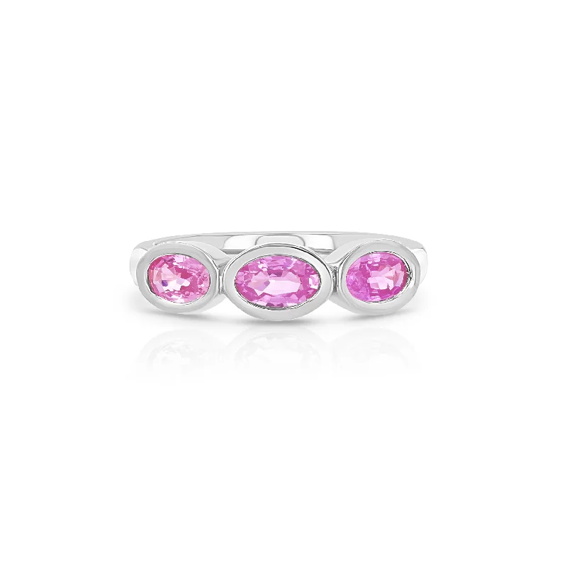 Oval charm rings-Pink Sapphire Trio Oval Pinky Ring