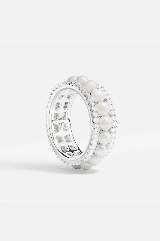 Luxe diamond rings-Double Paved Hoop Ring with Pearls