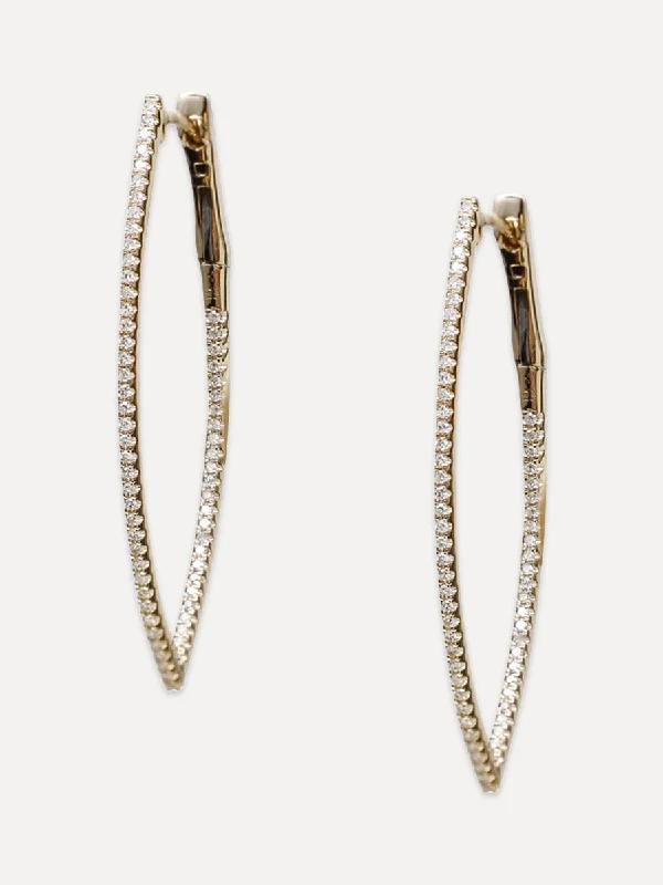 Bamboo style earrings-14K Diamond Marquise Huggie Hoops