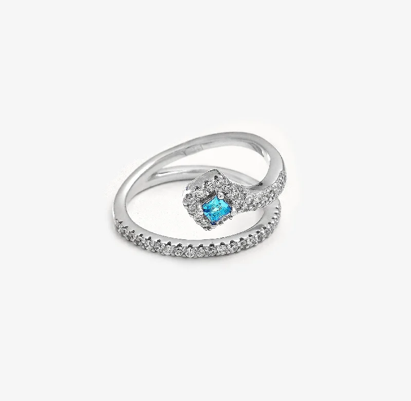 Braided motif rings-Zircon Double Layer (045) Aqua