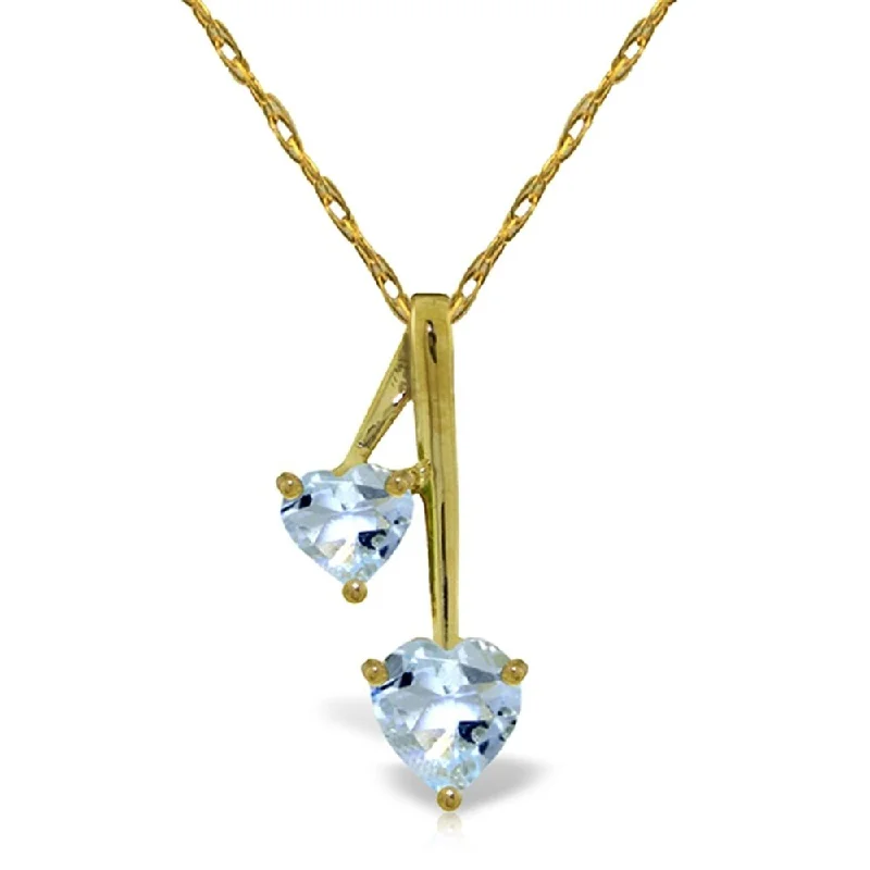 Haze glass necklaces-1.4 Carat 14K Gold Hearts Necklace Natural Aquamarine