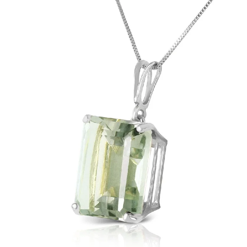 Stamped initial necklaces-6.5 Carat 14K Solid White Gold Necklace Octagon Green Amethyst