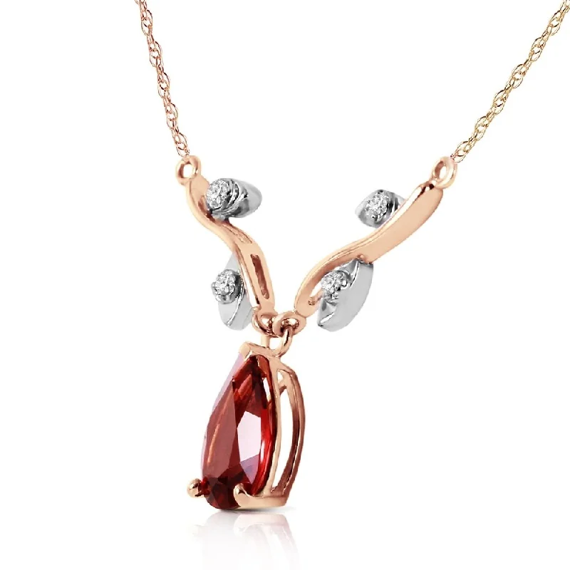 Raised bar necklaces-14K Solid Rose Gold Necklace withNatural Diamond & Garnet