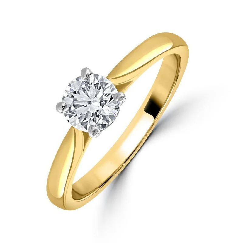 Double stone engagement rings-0.60ct Round Brilliant Cut Diamond Solitaire 18ct Yellow Gold Ring