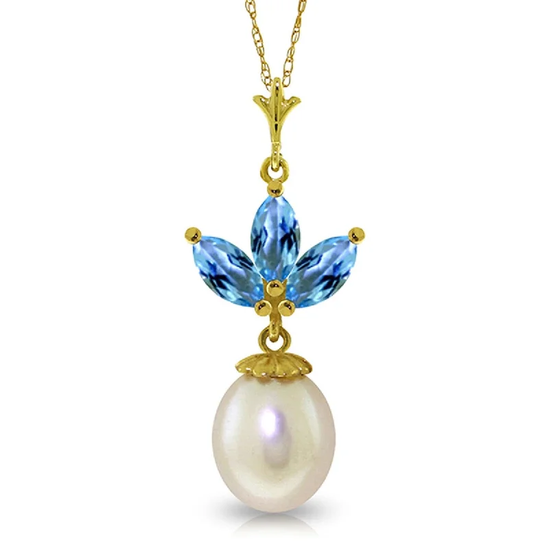 Old style necklaces-4.75 Carat 14K Solid Gold Gemstone Necklace Pearl Blue Topaz