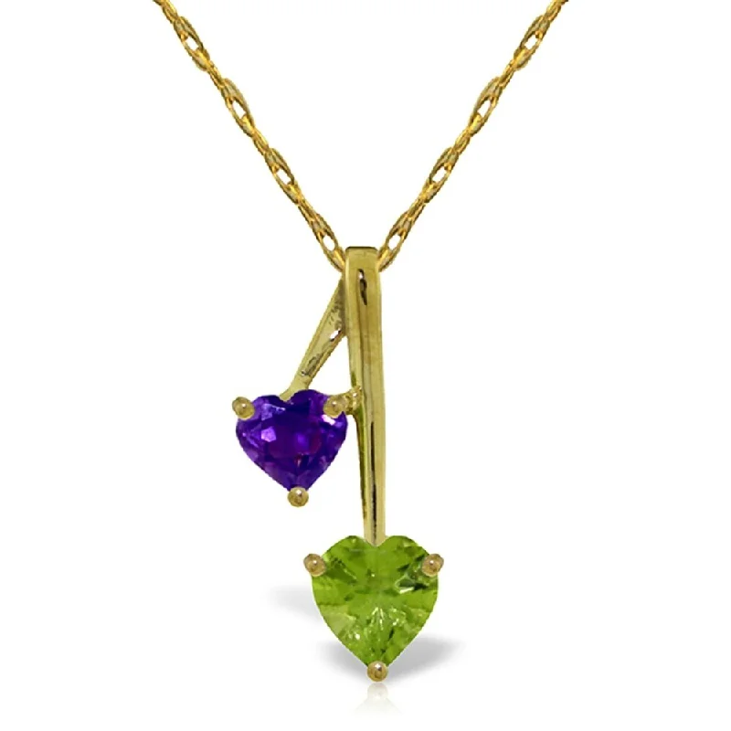 Silk cord necklaces-1.4 Carat 14K Gold Hearts Necklace Natural Amethyst Peridot