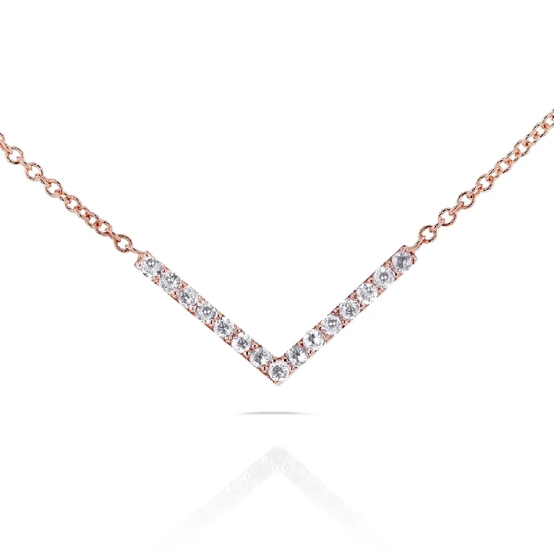 Quirky bead necklaces-Annello by Kobelli 14k Rose Gold 1/10ct TDW Diamond Chevron Breast Cancer Awareness Necklace