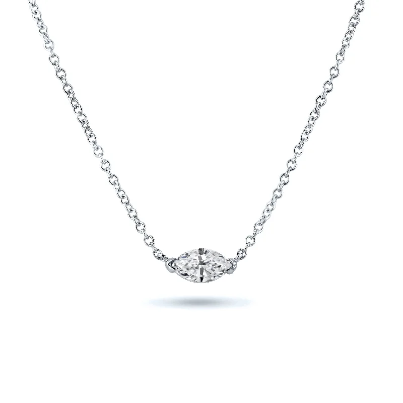 Sleek gem necklaces-Auriya 14K Gold Lab Grown Marquise Diamond Floating East-West Solitaire Necklace 0.25 to 5.00 ct. tw. (F-G VS)