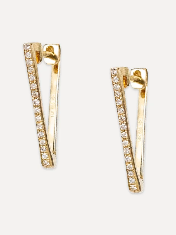 Pure gem earrings-14K Diamond Triangle Hoops